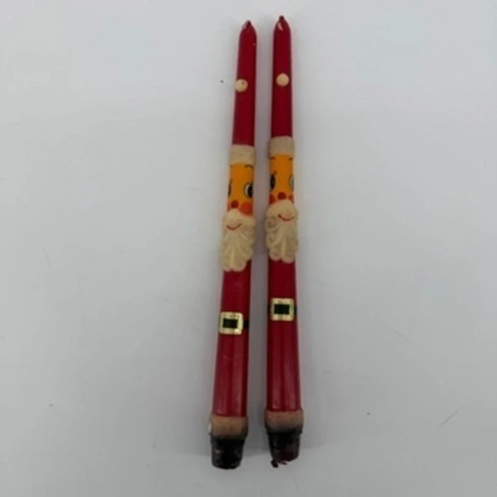 Vintage Snowflake 12 Inch Santa Claus Christmas Novelty Taper Candles Set of 2